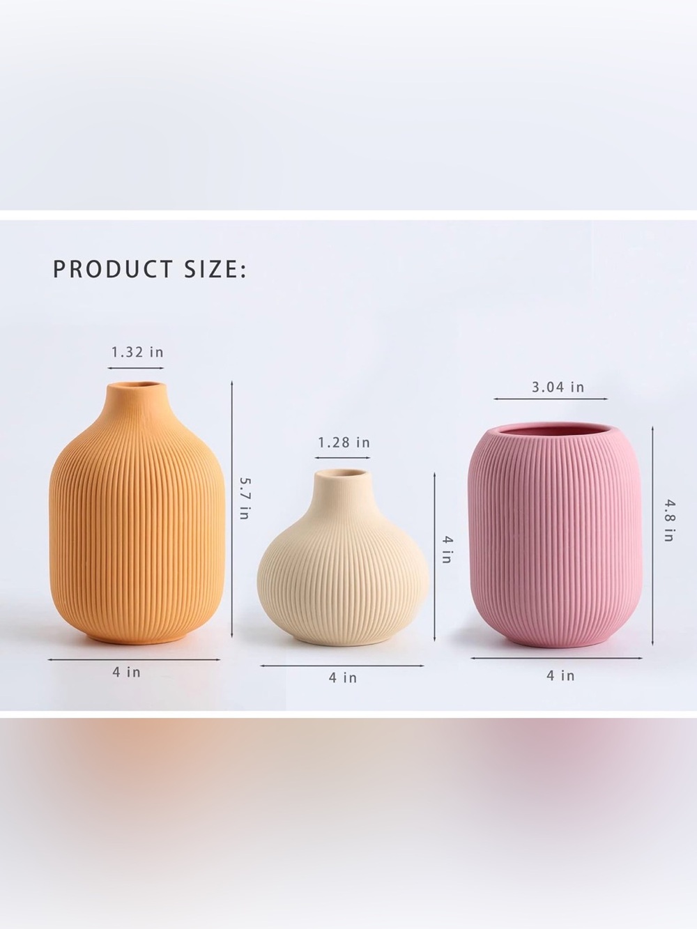 Ribbed Ceramic Vases- Pack of 3